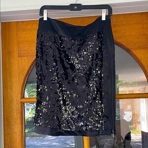 Worth Black Sequin Side Zipper Skirt
